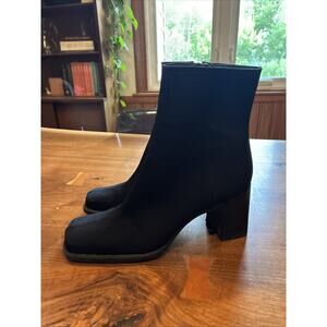 Nine West 8.5 Platform Boots Leather Square Toe Black Y2K Chunky‎ Retro